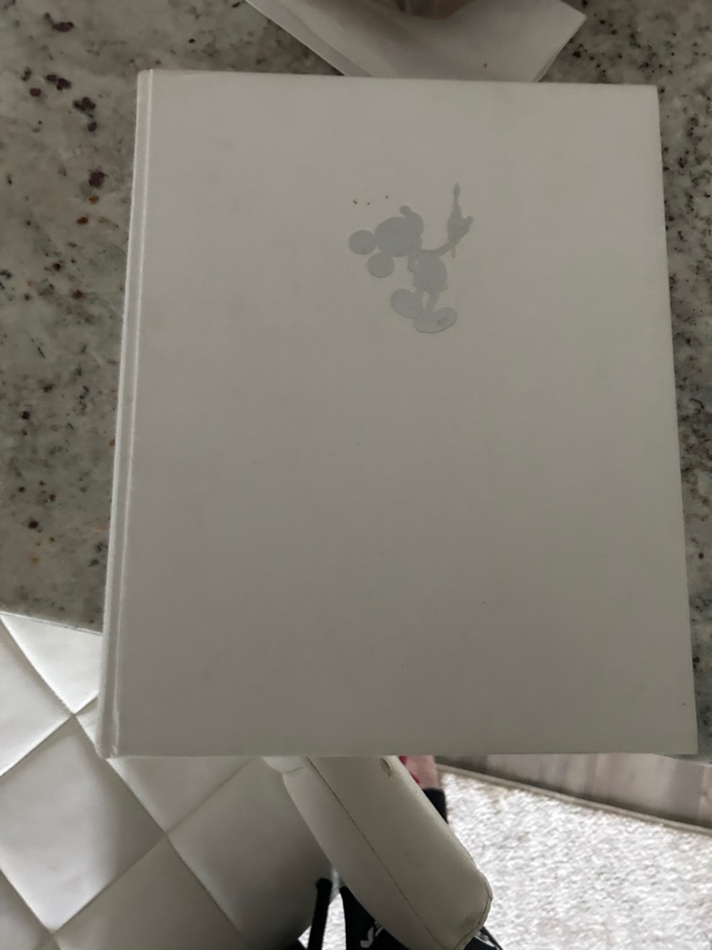 Disney White Hardcover Book with Silver Mickey Accents